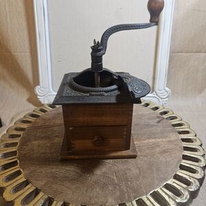 Vintage Cast Iron & Wood Coffee Grinder